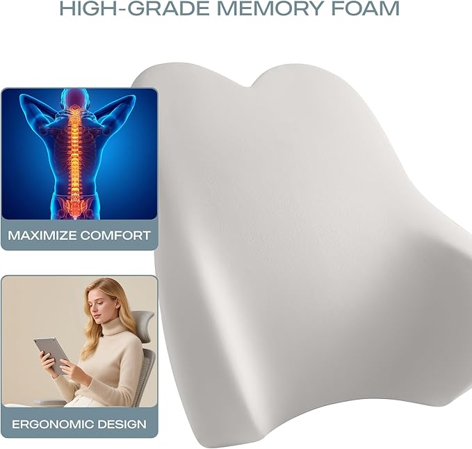 Skechers Air-Cooled & Memory Foam Lumbar Pillow,Lumbar Support Pillow for Office,Chair Lower Back Pain Relief Lumbar Pillow,Ergonomic Design Back Support Pillow for Office Chair,Car,Home,Travel,Beige