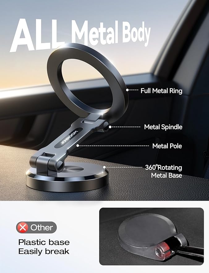 JOYROOM Fits MagSafe Car Mount, [All-Metal] Magnetic Phone Holder for Car with Strong Magnets, 360° Adjustable iPhone Car Mount, Car Accessories for Women Men, for iPhone 17 Pro Max 16 15 14 13 12