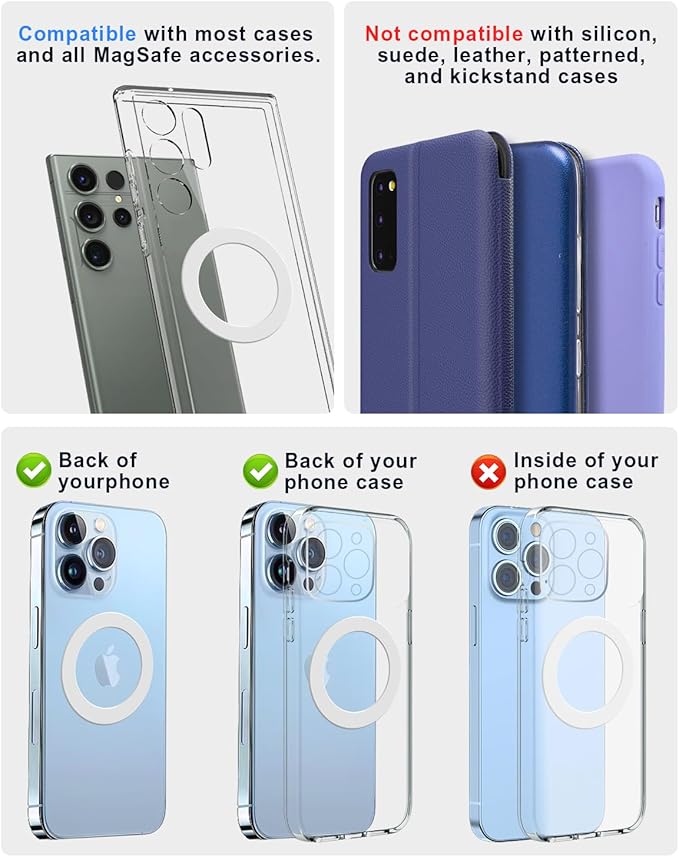 Magnetic Adapter Rings,Compatible with Kindle Pop Socket Magnetic,for Magsafe Accessories & Wireless Charging for iPhone 17/Air/16/15/14/13/12 Mini Plus Pro Max/Pixel 8/ S24 Ultra/ S23