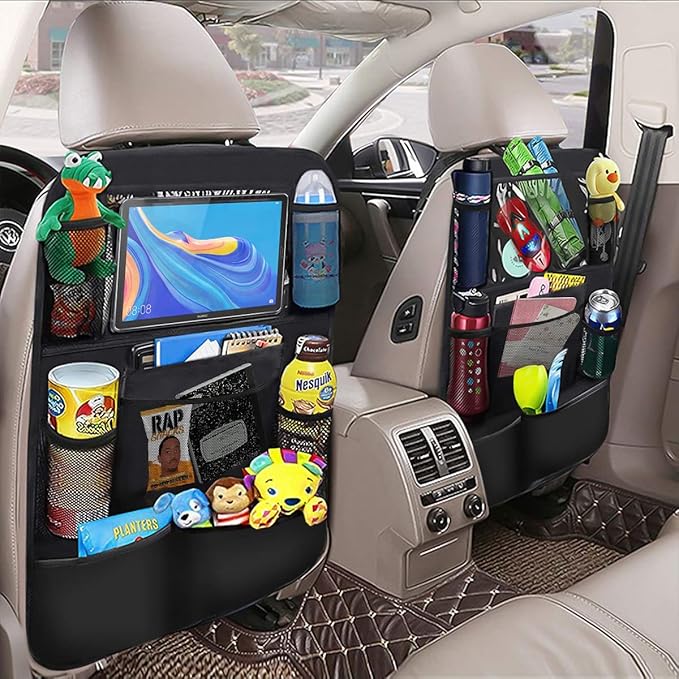 Hanemia Black Oxford Fabric Car Backseat Storage Caddy, 25 x 19 Inches, 9 Compartments, 11 Inch iPad Holder