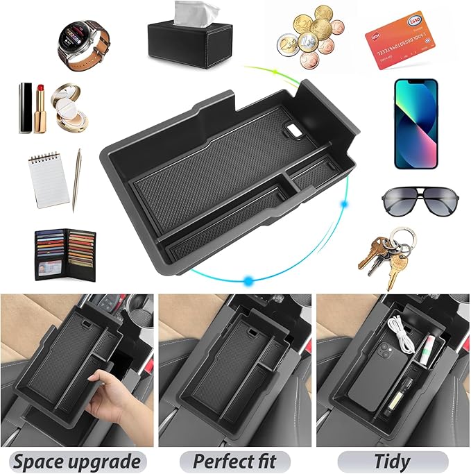 SKTU 2025 2026 Chevy Equinox Center Console Organizer for 2025 2026 Chevrolet Equinox (LT/ACTIV/RS) Console Tray 2025 2026 Chevy Equinox Accessories Armrest Secondary Storage Box with Coins Holder