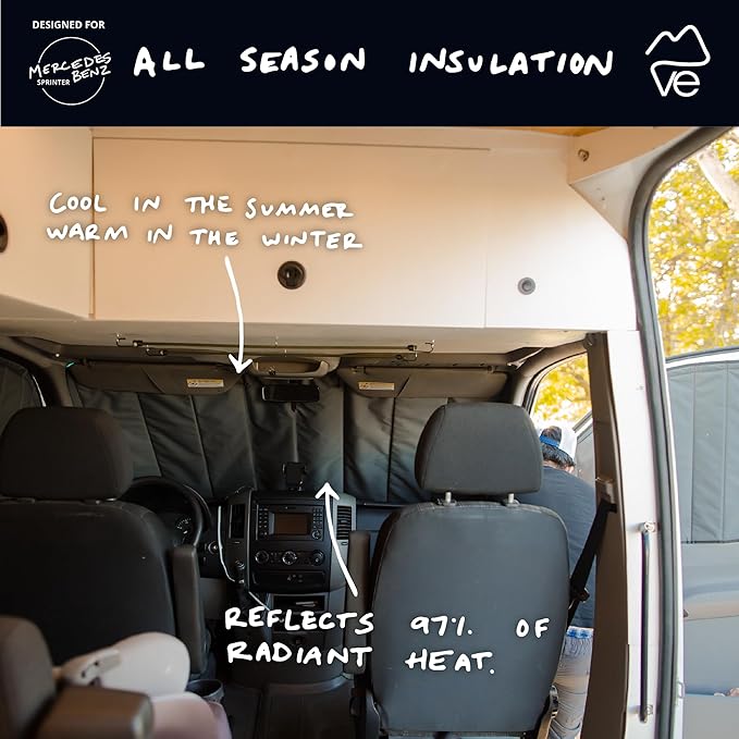 VanEssential Insulated Magnetic Blackout Front Windshield Cover Designed for Mercedes-Benz NCV3/VS30 (Van Years 2007 to Current) - Charcoal Gray