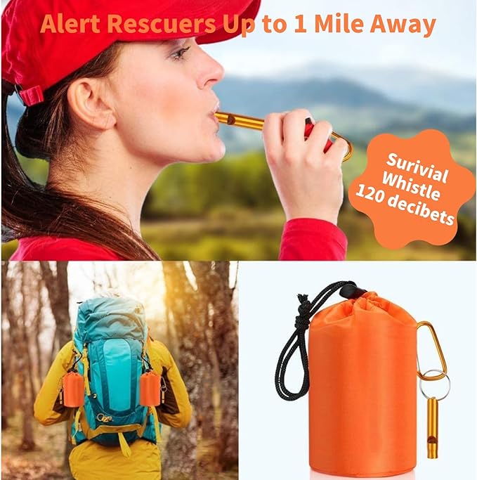 Waterproof Emergency Sleeping Bag with Whistle, 2 Pack Mylar Thermal Bivy Sack for Survival, Camping, Hiking with Emergency Blankets, Survival Kit Supplies