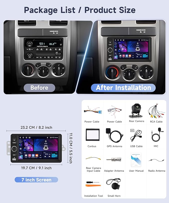4G+64G Android Car Stereo for Chevrolet Chevy Silverado Impala Tahoe GMC Sierra Yukon Hummer H2 with Wireless CarPlay Android Auto, 7” Touchscreen Car Radio GPS WIFI SWC BT 32EQ Backup Camera