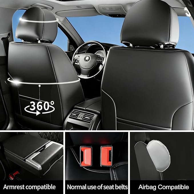 Fit RDX Car Seat Covers for Acura RDX 2010-2026 - Premium Leather, Waterproof, All-Weather, Airbag Compatible, Breathable, Easy Install, Seat Protectors, Only 2 Front seat Covers, Redline