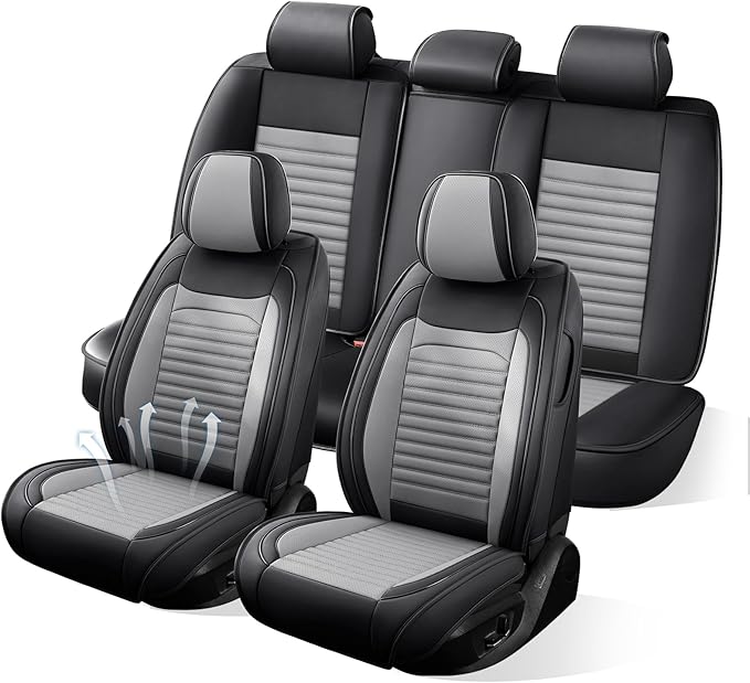 Car Seat Covers Full Set Fit for Toyota Yaris 2007-2020, Premium Faux Leather Car Seat Protector,Breathable Anti-Slip Full Wrapping Edge Seat Covers(Black&Gray,Full Set)