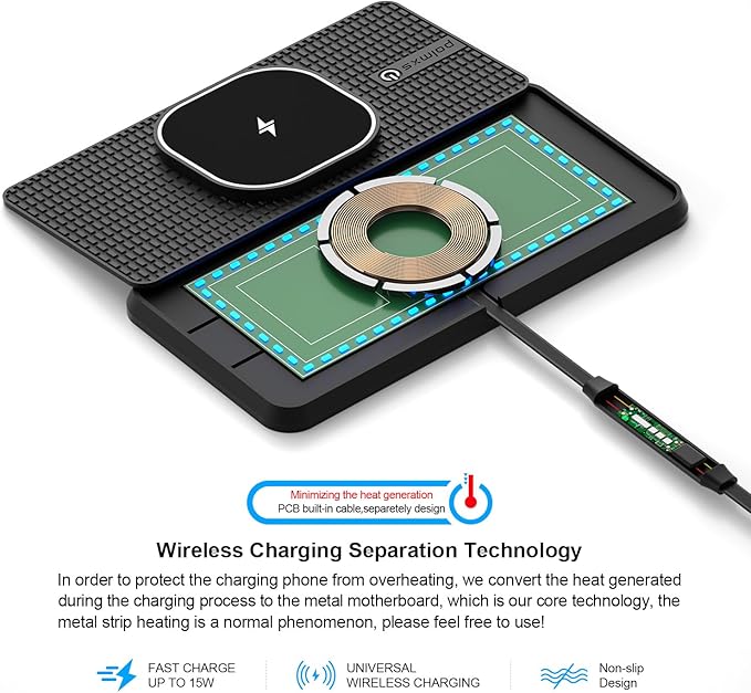 Magnetic Wireless Car Charger Charging pad, POLMXS 15W Wireless Phone Charger Cell Phone Cordless Charging mat for car Compatible with iPhone 12/13/14/15/16 Pro Max Xs Airpods Earbuds (K1MAG)