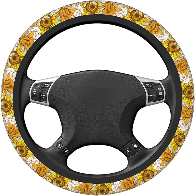 Sunflower Car Steering Wheel Cover, Non Slip Universal Wheel Protector Elastic 15 Inch Car Accessories for Men Women