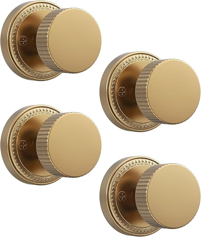 Asidrama 4 Pack Champagne Bronze Passage Door Knobs with Lock, Door Handles with Champagne Bronze Door Knobs Interior for Bedroom or Bathroom, Heavy Duty Door Lever for Left Right Sided Doors