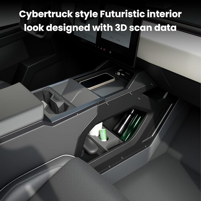Cyber Truck Center Console Organizer 2023–2026, Custom Fit Double-Layer Tray Insert Storage System, Interior Black Lower Center Console Storage Box Cyber Truck Accessories 2025
