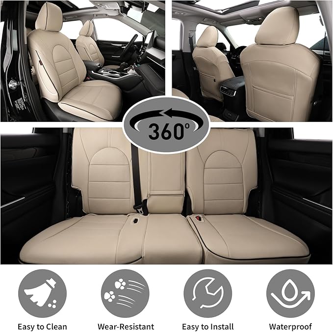 EKR Camry Seat Covers for Toyota Camry XSE,XLE 2025 2026 Waterproof Leather Car Seat Cover Full Set for Trucks SUV-Faux Leather (Beige)