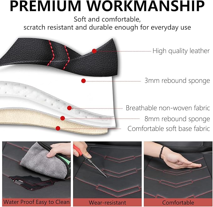 Car Seat Cover for Ford Explorer 2000-2025, Waterproof Durable Compatible Airbag, Premium Leather Seat Protector(5 Seats Standard,Black Red)