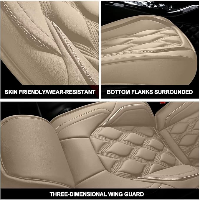 AOMSAZTO Car Seat Covers 2 Front Seats Custom Fit for Legacy 1995-2024 2025 2026 Leather Car Seat Cover Seat Cushion Protector Airbag Compatible Waterproof Beige