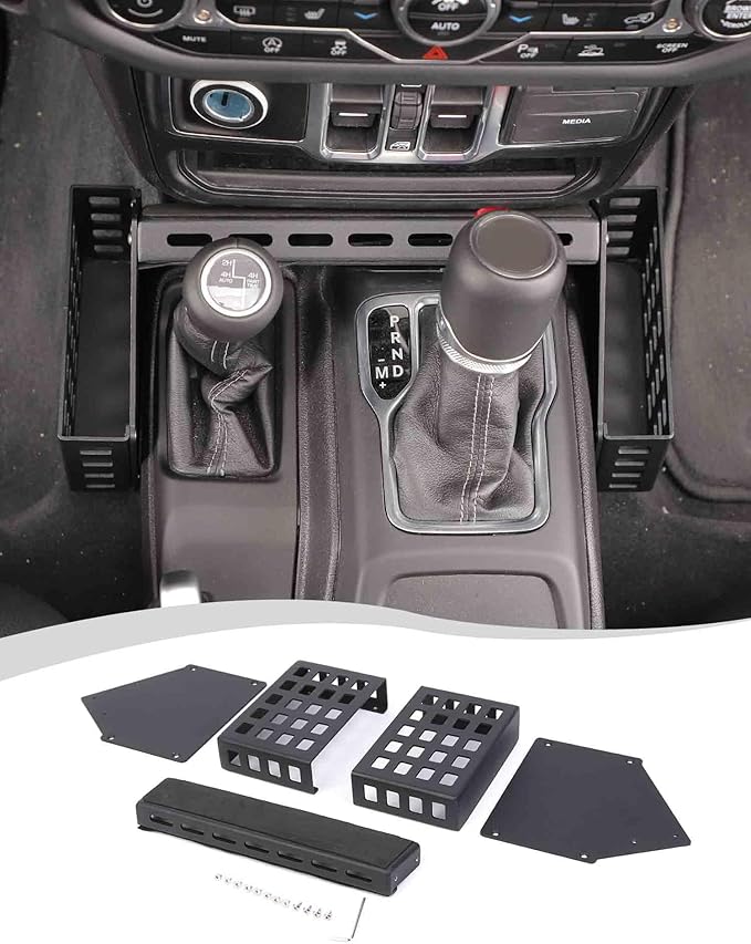 Hoolcar Center Console Gear Shift Organizer Tray Compatible with Jeep Wrangler JL/JLU 2018-2024 & Jeep Gladiator JT Truck 2020-2023 Storage Box, Interior Accessories, Black