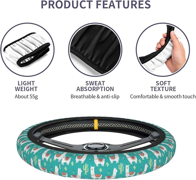 Llama Universal 15 Inch Steering Wheel Covers Non Slip Neoprene Car Wrap Cover For Adults