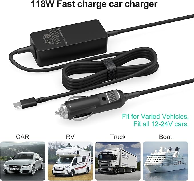 100W Laptop Car Charger USB C Car Charger for Dell Latitude/Precision/XPS, Compatible MacBook Pro/Air,HP Spectre/Elitebook,Samsung Galaxy,Asus,acer,Lenovo ThinkPad/Yoga/Idea Car Laptop Charger