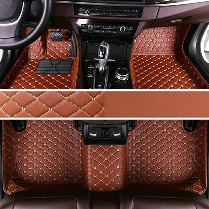 Custom Personalized Floor Mats for Cars - Luxury Full Coverage All Weather Mats, Anti-Slip Leather Mat Set, Fit for 99% of Cars, SUVs & Trucks (Light Brown, A-Diamond)