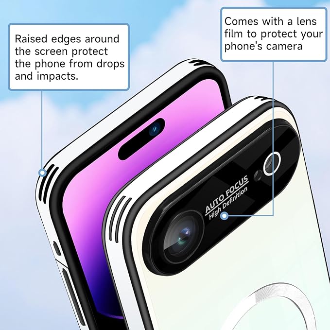 Guppy Compatible with iPhone Air Magnetic Case, with Full Camera Lens Protector [Compatible with MagSafe] Scratch Resistant Gradient Glass Back Cover Phone Case-White