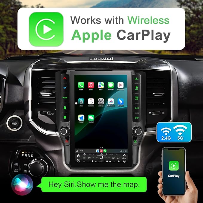 8 Cores 4+64G Radio Upgrade, 2019-2024 for Dodge Ram 1500 2500 3500 Truck Radio Upgrade,12.1 inch Vertical Touchscreen Support Wireless CarPlay Android Auto GPS Bluetooth FM SWC(Inches, 12)