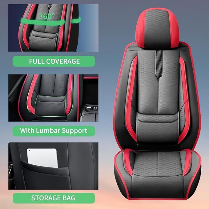 Fit Venza Car Seat Covers for Toyota Venza 2009-2024 2025 2026 -Upgraded Premium Waterproof & Breathable Leather,Airbag Compatible,All-Weather Seat Cushion Protector,Full Set,Black-Red