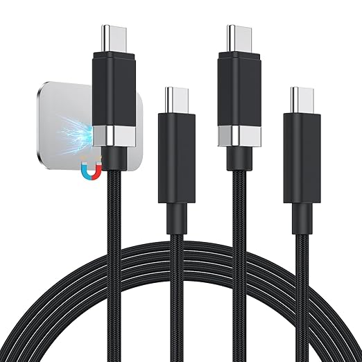 Magtame 2Pack USB C to USB C Cable 5FT, StayCable 60W Fast Charging Type-C Cable with Anti-Drop Magnetic Holder for Bedside, Desk, Car, Compatible with iPhone 17/16, Laptop