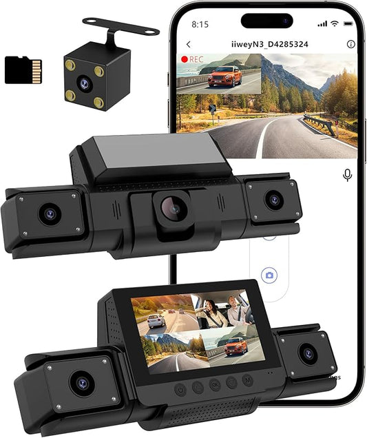 4 Channel 360 Dash Cam Front and Rear Inside & Left Right for Cars, 1080P with GPS 2.4GHz WiFi & APP Control, IR Night Vision, WDR, G-Sensor,Loop Recording, 24H Parking Mode,32GB Card for Taxi