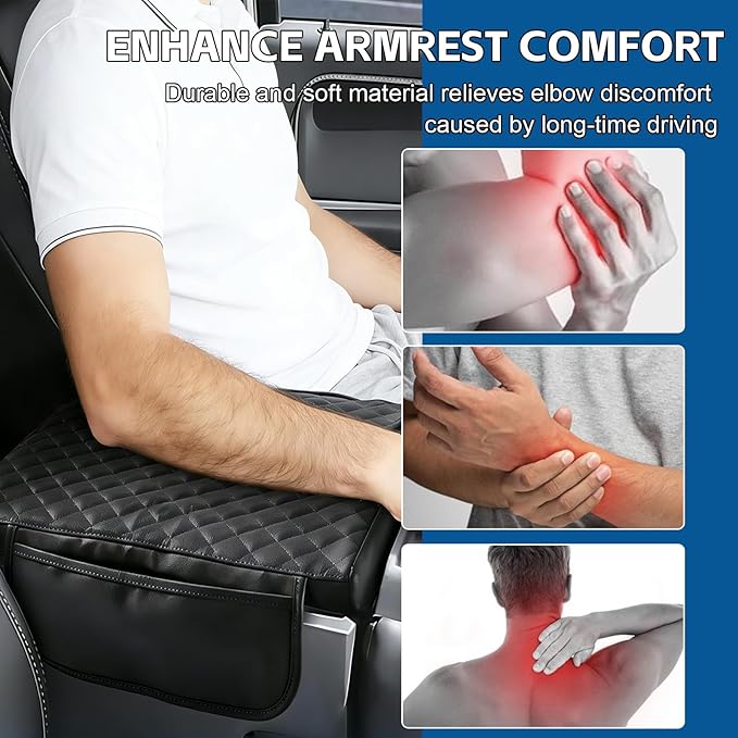 Center Console Cover Fit for Ford F150 2025-2015, 2017-2025 F250 F350 F450 with 40/20/40 Jump Seat Thickened Leather Armrest Cover Cushion Center Lid Protector with Pockets (Jump Seat Only)
