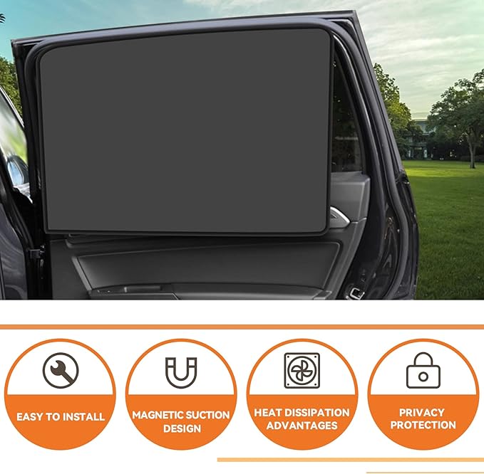 QUICTO Car Window Sun Shades, Universal Interior Accessories - Double-Sided Black (4pcs)
