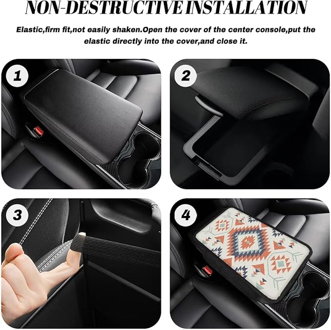Navajo Aztec Geometric Pattern Car Armrest Cover Anti-Slip Middle Console Cover Breathable Auto Center Console Pad Car Interior Decoration Accessories Protector
