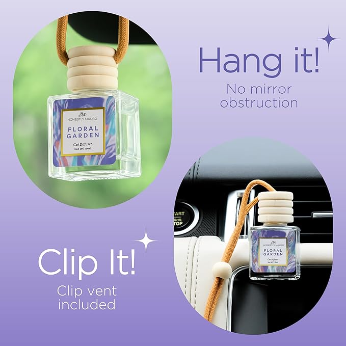 Honestly Margo Floral Garden Car Diffuser Air Freshener (0.34 Fl Oz, Pack of 1) – Stylish Scent Diffuser with Perfume – Must-Have Essentials for Women, Car Fresheners Long Lasting for a Fresh Drive