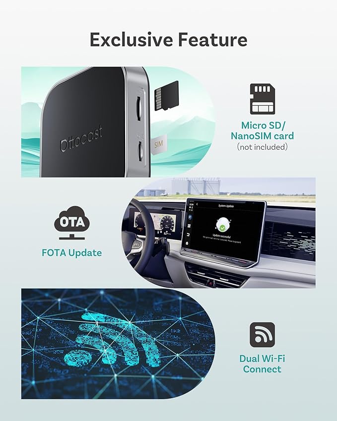OTTOCAST Magic CarPlay Box 3-in-1 Wireless CarPlay Adapter for iPhone & Android Auto with YouTube Netflix TikTok+,Plug & Play,Auto Bluetooth Connection, Supports SIM & TF Card,App Download,E2