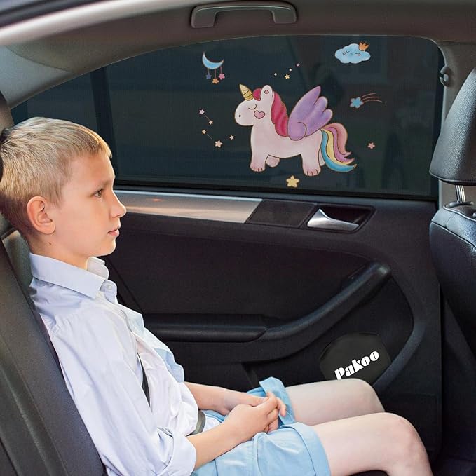 Car Window Shades for Baby, 2 Pack Car Sun Shades with UV Protection, Universal Fit Stretchable Side Window Sunscreen Sun Shades with Unicorn Motifs, Rear Window Shades for Kids
