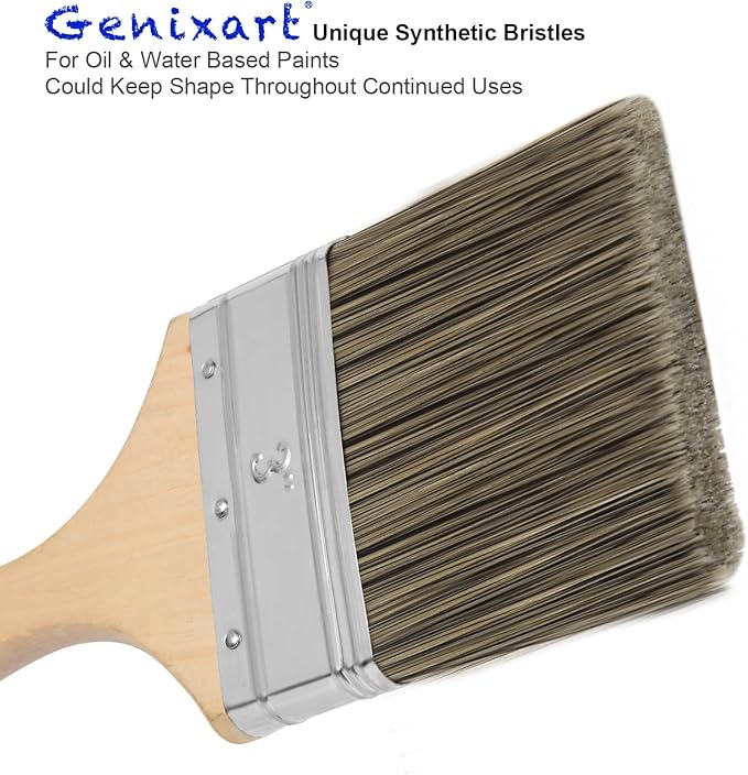 Double Thick Chip Paint Brush Set,Wood Stain Brushes for Painting Walls and Fence Staining, Wooden Handle Masonry Paintbrush for Varnish, Paste and Gesso (5 Pack Assorted Sizes)