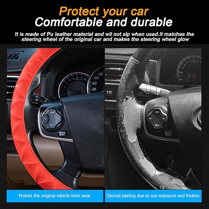 Car Steering Wheel Cover, Anti-Slip Soft Silicone Automotive Steering Wheel Protector, Comfortable Vehicle Steering Wheel Protective Accessories, Universal for RV, SUV, Truck (Red)