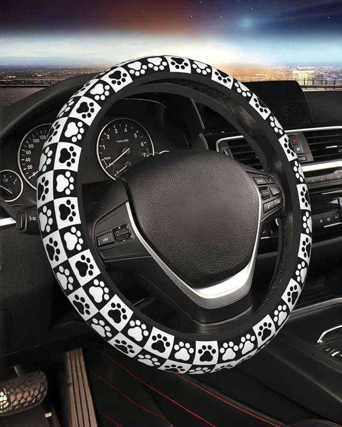 Steering Wheel Cover Accessories Neoprene Cover, Breathable Non-Slip Easy to Install Suitable for Women Men, 14.5-15.5 Inch for Car SUV Van Truck Universal - Grid Claw Print