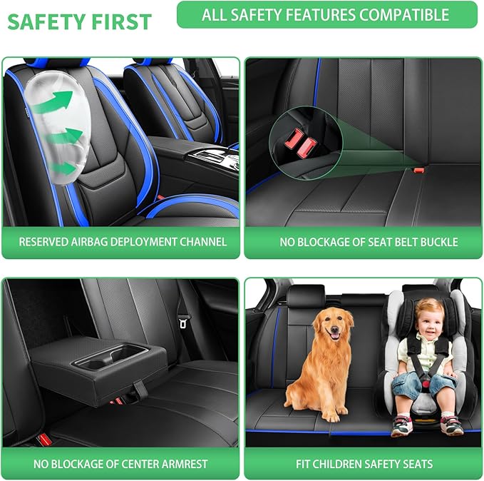 Fit Outback Car Seat Covers for Subaru Outback 2010-2024 2025 2026 -Upgraded Premium Waterproof & Breathable Leather,Airbag Compatible,All-Weather Seat Cushion Protector,Full Set,Black-Blue