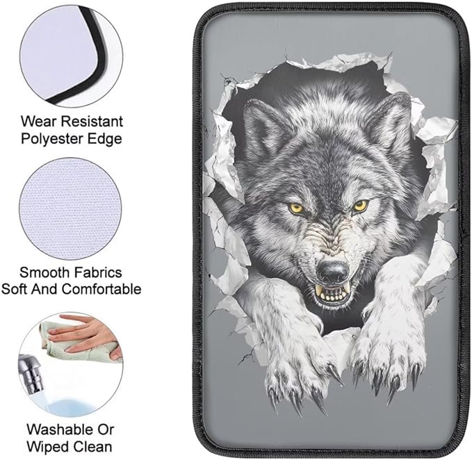 Wolf Print Car Center Console Armrest Cover Pad Universal Decorative Armrest Cover Pad for Truck Sedan SUV, Car Interior Decor Accessories