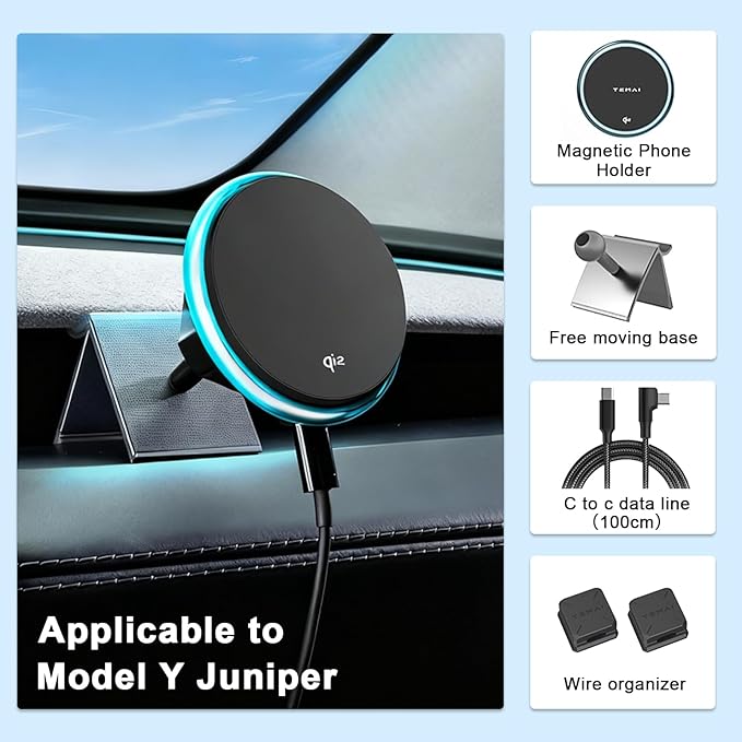 Wireless Car Mount Charger Fast Charging for Tesla Model 3/Y/3 Highland/Y Juniper (Model Y Juniper 2025+, Without OBD Charger)