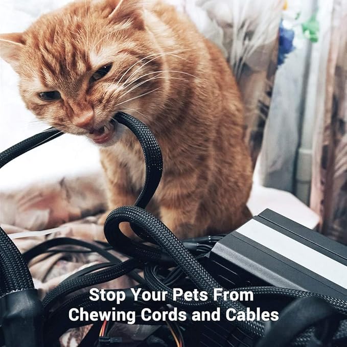 100ft - 1/8 Inch Cable Management Sleeve Protector,Wire Loom PET Expandable Wire Sleeving for Office Computer Home Theater Engine Bay Cord Organizer,Protect Cables from Pet Cat Dog Chewing,BlackBlue