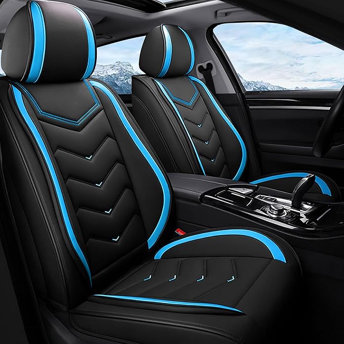 Car Seat Covers Fit for Toyota rav4 2000-2026, Stylish Sport Seat Covers, Waterproof Wear-Resistant Premium Nappa Leather Car Seat Cover.(2 Pcs Front/Black Blue)