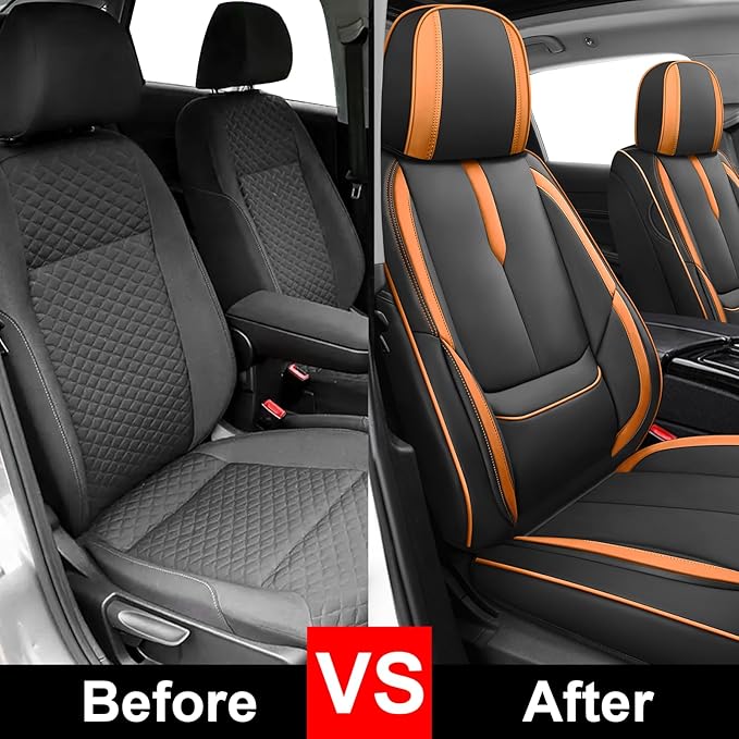 Fit for 98% of Mercedes Benz Car Seat Covers, Premium Nappa Leather Seat Cover, Fully Wrapped Protect Modern Style Seat Cover (2-Seat Standard, Black & Orange)