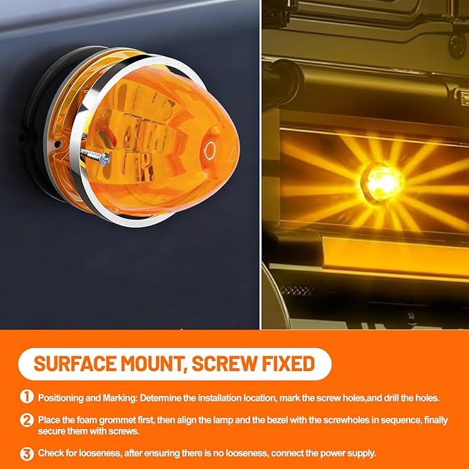 Dual Function 4Pcs Amber Watermelon Lights Strobe+Constant LED Side Marker Clearance Turn Signal Top Cap Roof Underglow Tail Trailer Lights for Semi Truck,Bus,Van,Camper,Golf cart