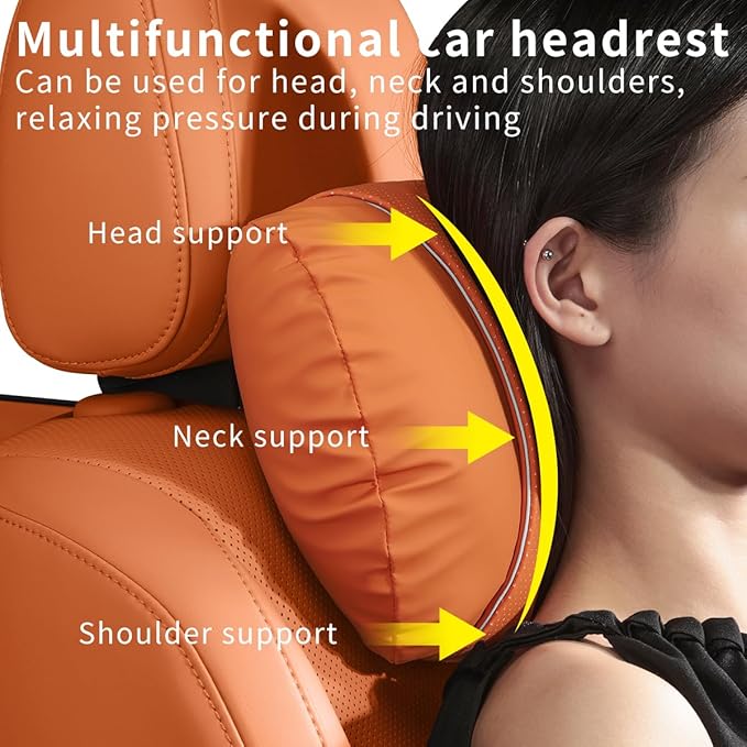 Car Headrest & Lumbar Support Set,Premium Skin-Feeling Napa Leather Soft and Comfortable Headrest,Car Seat Headrest Pillow Waist Support Car Interior Accessories for Driving Home Office