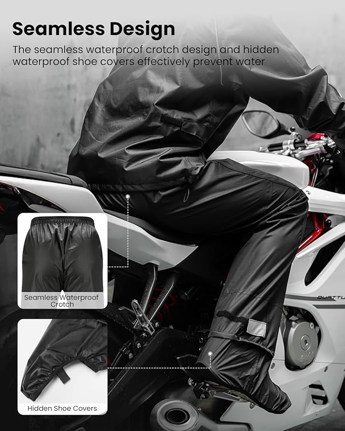 ILM Motorcycle Rain Suit for Men 2 Piece Waterproof Jacket and Pants Hidden Shoe Cover Breathable Reflective Model RS03