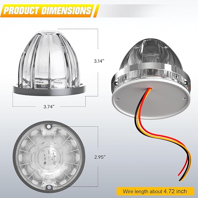 BJZ 4Pcs White Watermelon LED Strobe+Constant Marker Lights Dual Function Watermelon-Shaped Side Marker Clearance Tail Top Cap Roof Lights for Trailer Truck Semi-Trailer Heavy-Duty Truck Bus Van