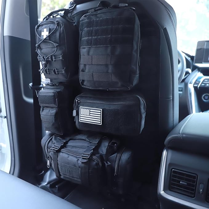 Universal Tactical Seat Back Organizer Vehicle Molle Panel Organizer Storage Bag with 5 Detachable Molle Pouch for All Vehicel Such as Jeep,Truck,SUV, Car, Ford,Chevy etc