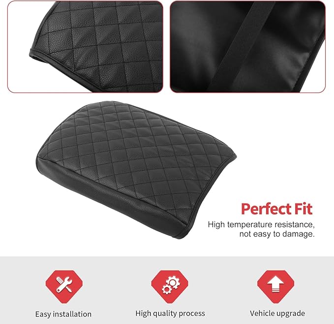 Jimen for JL Armrest Cover, Leather Auto Center Console Cover Arm Rest Cushion Pad Compatible with Jeep Wrangler JL JLU & Jeep Gladiator JT 2018-2024 (Black)