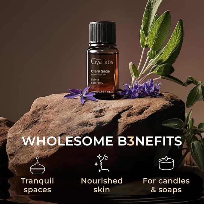 100% Pure Clary Sage Essential Oil - 0.34 Fl Oz - Clary Sage Oil for Hair, Skin, Diffuser, Aromatherapy & DIY Candle Making Scent