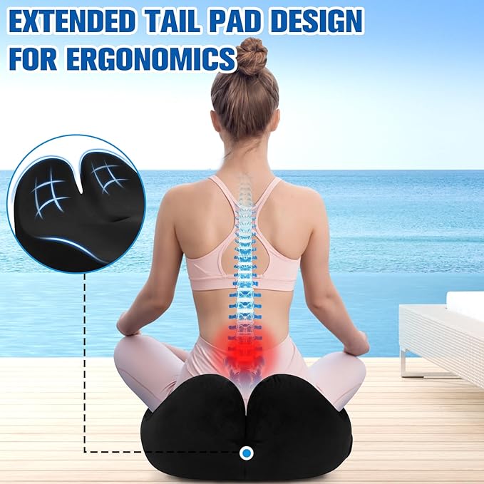 Seat Cushion, Chair Cushions for Office Chairs/Desk Seats/Wheelchair - Hip&Sciatica&Tailbone Pain Relief Memory Foam Office Chair Cushion for Long Sitting Office Workers(Black, X-Large)