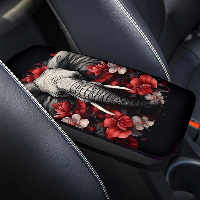 Dreaweet Car Armrest Cover Pad Center Console Cover Black,Elephant Car Accessories for Women,Soft Armrest Cover for Car Center Console for Cars Trucks SUV Sedan